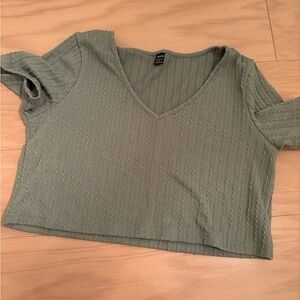SHEIN Textured V-Neck Sage Crop Top